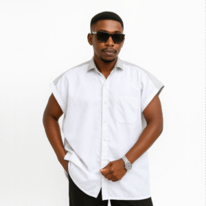 WHITE-GREY DROP SHOULDER SHIRT