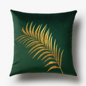 GREEN THROW PILLOW GOLD PALM DETAIL
