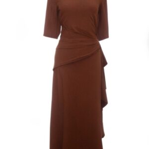 DRAPED MAXI FRILL DRESS WITH SLIT SLEEVES (IN BROWN)