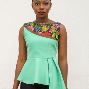 GREEN PEPLUM WITH CUT-OUT FLORAL YOKE