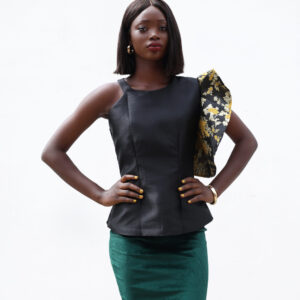 BLACK MONO RUFFLE DAMASK SLEEVE