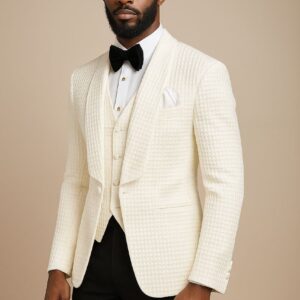 IVORY SHAWL LAPEL TUXEDO WITH WAIST COAT & BLACK TROUSERS