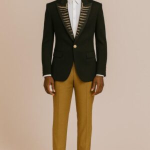 GOLD BEADED PALM LAPEL BLAZER