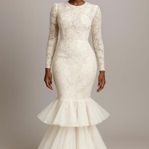 3D FLORAL LACE DOUBLE TIERED MERMAID GOWN