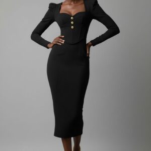 BLACK CORSET MIDI DRESS