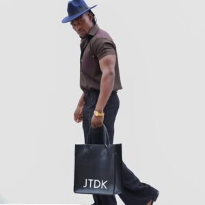 BLACK CREASED WIDE LEG TROUSERS