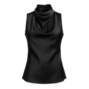 BLACK COWL HIGH NECK DRAPED TOP