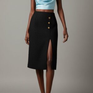 BLACK TWEED OPEN SLIT SKIRT