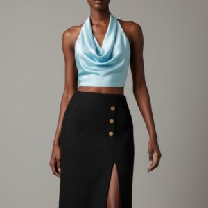 BLUE COWL ALTER NECK CROPPED TOP