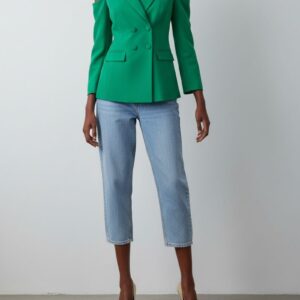 GREEN COLD SHOULDER DOUBLE BREASTED BLAZER