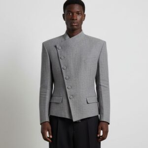 GREY ASYMMETRIC CROPPED COLLAR BLAZER