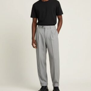 GREY DOUBLE PLEATED CUFFED TROUSERS