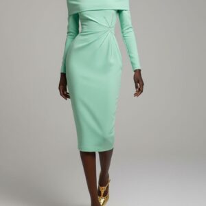 GREEN OFF SHOULDER DRAPED DRESS