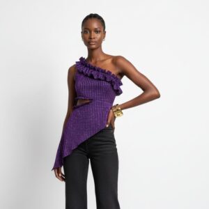PURPLE ONE SHOULDER RUFFLE CUT-OUT TOP