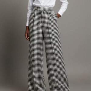 WHITE & BLACK HOUNDSTOOTH WIDE LEG TROUSERS