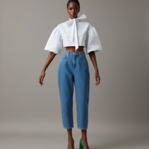 WHITE BELL SLEEVE TIE NECK CROPPED BLOUSE