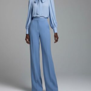 BLUE TIE NECK BLOUSE