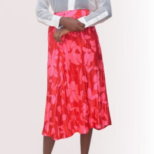 PINK FLORAL PLEATED SKIRT
