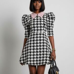 BLACK & WHITE HOUNDSTOOTH MINI DRESS