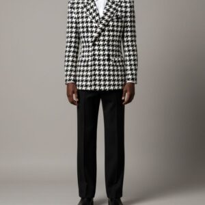 BLACK & WHITE HOUNDSTOOTH DOUBLE BREASTED BLAZER