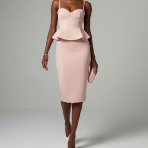 PINK BUSTIER PEPLUM & MATCHING SKIRT SET