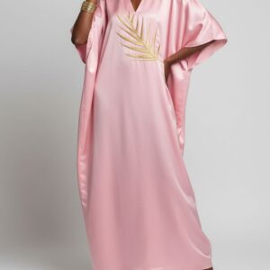 PINK KAFTAN WITH GOLD PALM EMBROIDERY