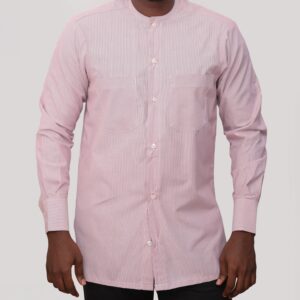 PINK PINSTRIPE CROPPED COLLAR SHIRT