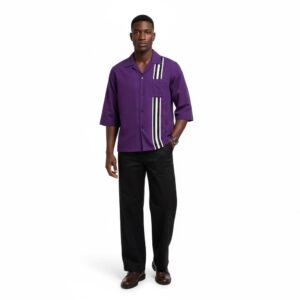 PURPLE CAMP COLLAR STRIPED SHIRT