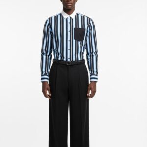 BLUE STRIPED COLOUR-BLOCK SHIRT