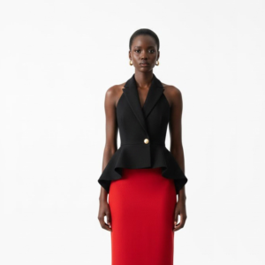 BLACK HALTER NECK PEPLUM BLAZER