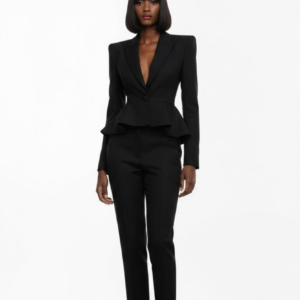 BLACK FLARED PEPLUM TROUSER SUIT SET