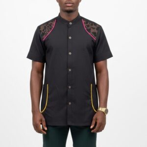 BLACK OUTLINED PATTERNED SHORT SLEEVE SHIRT