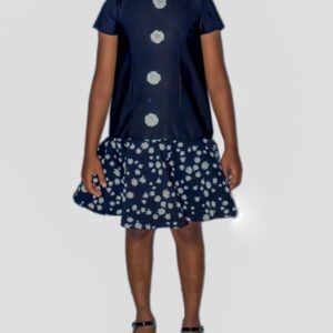 BLACK FLARE DRESS WITH 3D FLORAL DETAIL