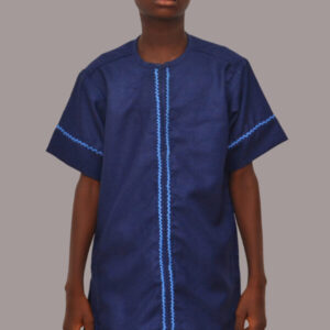 NAVY BLUE TUNIC WITH SKY BLUE WAVY LINE EMBROIDERY + MATCHING TROUSERS