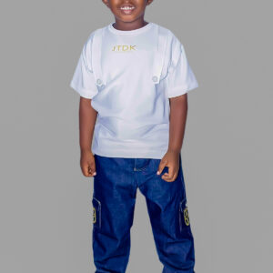 JTDK WHITE TEE + GOLD LOGO JEANS PAIR