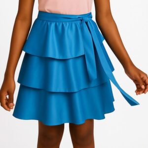 BLUE TRIPLE TIERED SKIRT WITH FABRIC BELT