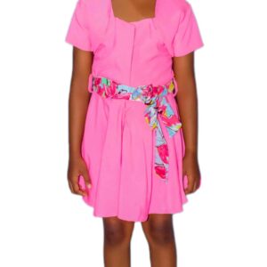 PINK DRESS WITH FLORAL TIE BELT AND MATCHING JACKET
