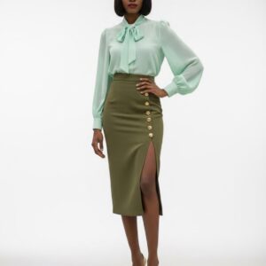 GREEN PUSSYBOW BLOUSE