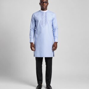 BLUE KAFTAN WITH WHITE CROPPED COLLAR