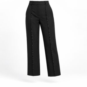 BLACK EMBELLISHED THREE-QUARTER TROUSERS