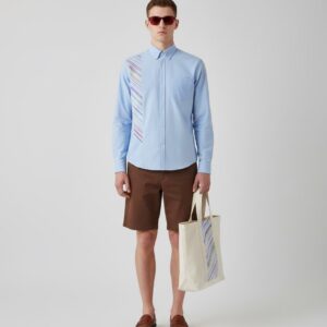 BLUE SHIRT EMBROIDERED TIE PATTERN