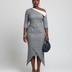 GREY ASYMMETRIC WHITE COLLAR DRESS