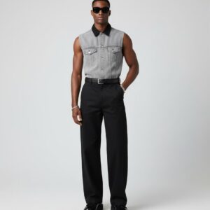GREY SLEEVELESS DEMIN SHIRT