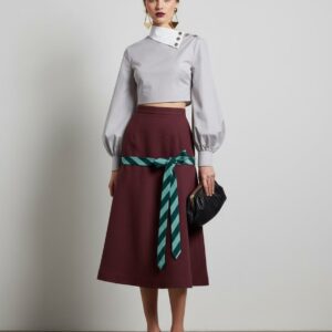 GREY TAFETTA BUBBLE SLEEVE ASYMMETRIC SHIRT