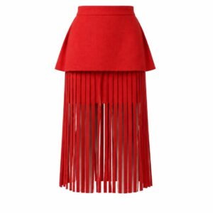 RED LAYERED FRINGE SKIRT